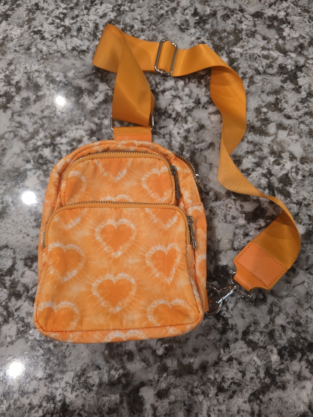 Orange Heart Print Crossbody Sling Bag